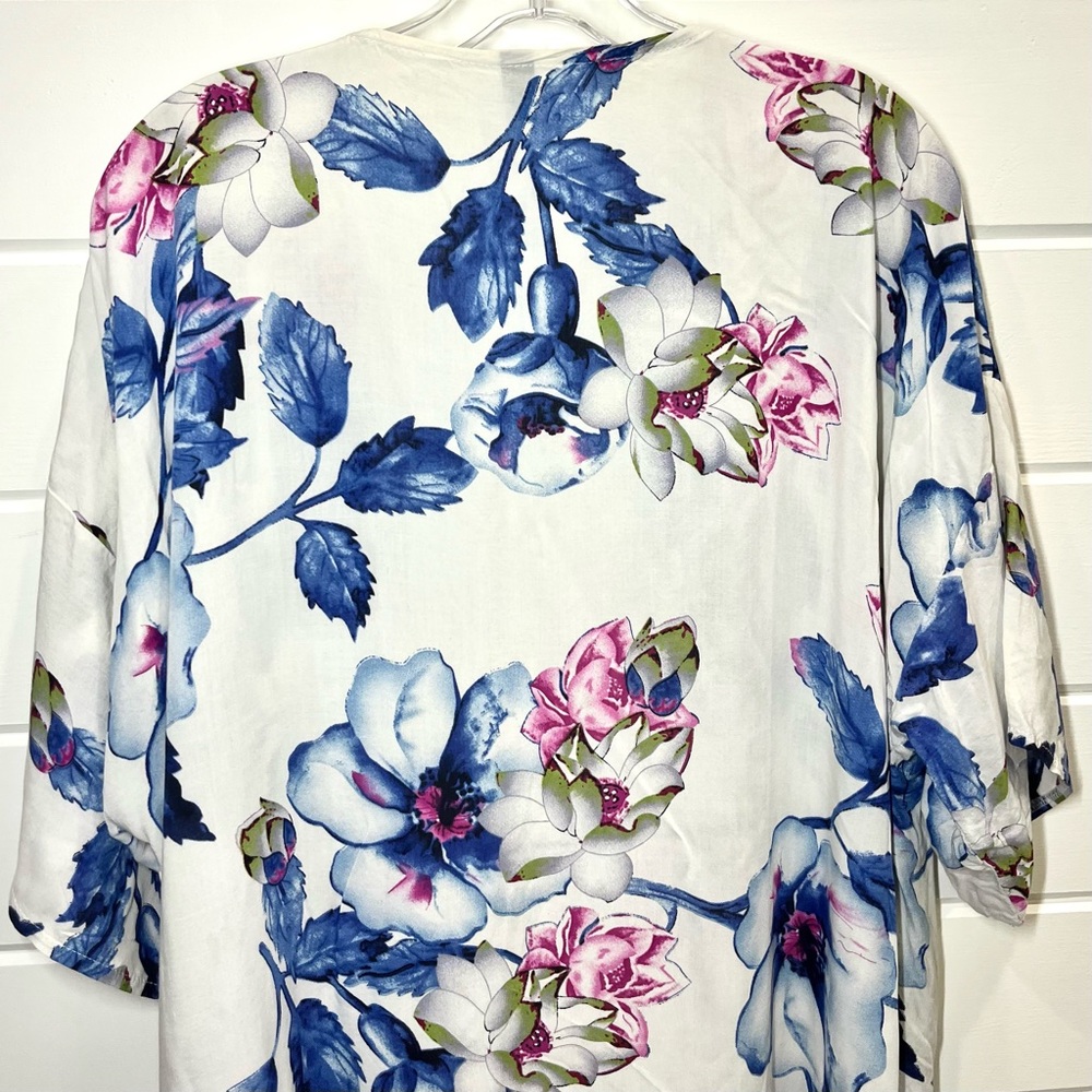 MEMORIES‎ Women's Floral Print Kimono Cardigan White Blue Pink Casual Romantic - Picture 6 of 9
